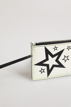 White Leather Douphin DG Logo Star Print Card Holder Wallet