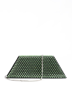 Mini Black Satin And Green Crystals Shoulder Bag