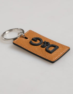 Brown Leather Logo Metal Ring Keychain Holder Men Keyring