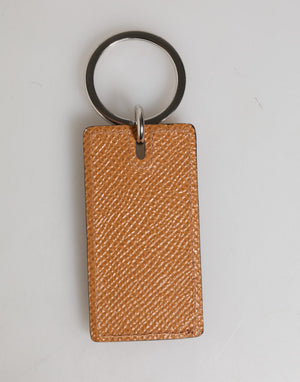 Brown Leather Logo Metal Ring Keychain Holder Men Keyring