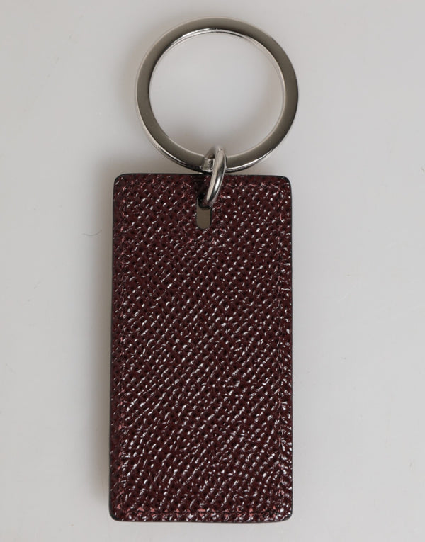 Dark Brown Leather Logo Metal Ring Men Keychain Keyring