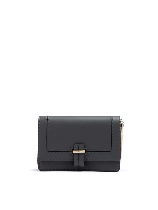 Dark Grey Leather Clutch Bag