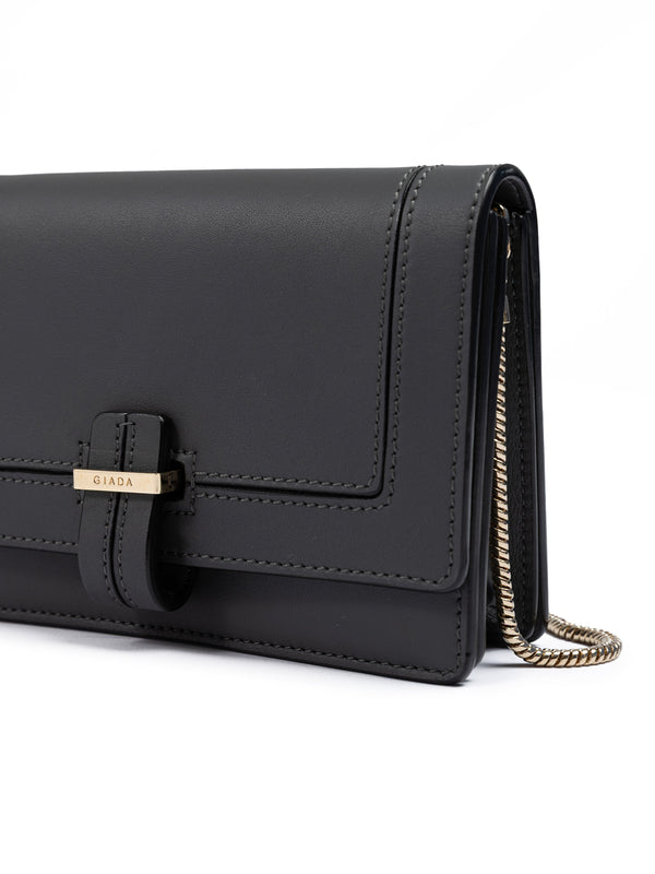 Dark Grey Leather Clutch Bag