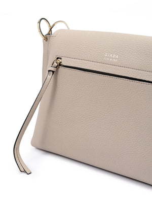 Beige Grained Leather Crossbody Bag