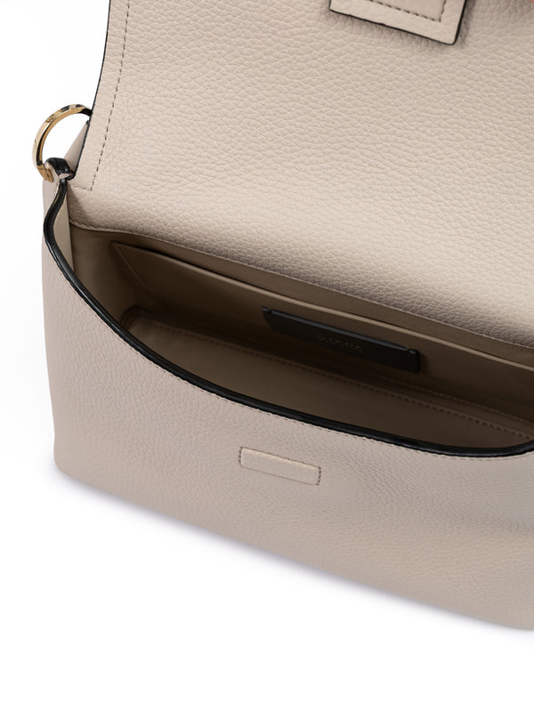 Beige Grained Leather Crossbody Bag