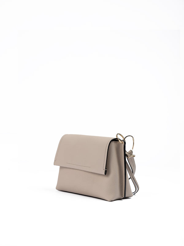 Beige Grained Leather Crossbody Bag