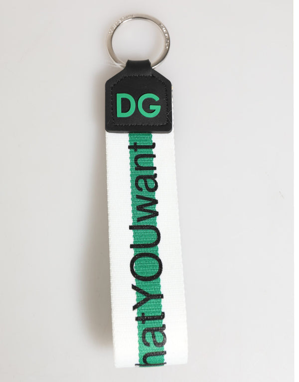 Green Logo Polyester Silver Brass Holder Keychain Keyring