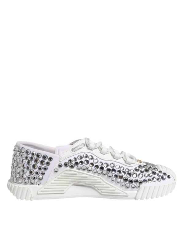 White NS1 Canvas Leather Embellished Sneakers Shoes