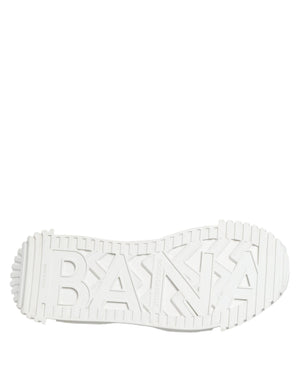 White NS1 Canvas Leather Embellished Sneakers Shoes