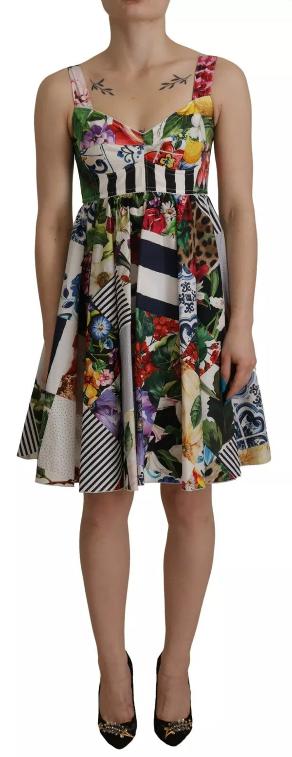 Multicolor Poplin Floral Mini Flared Dress