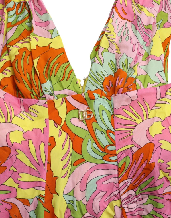 Multicolor Floral Silk Flared Mini Dress