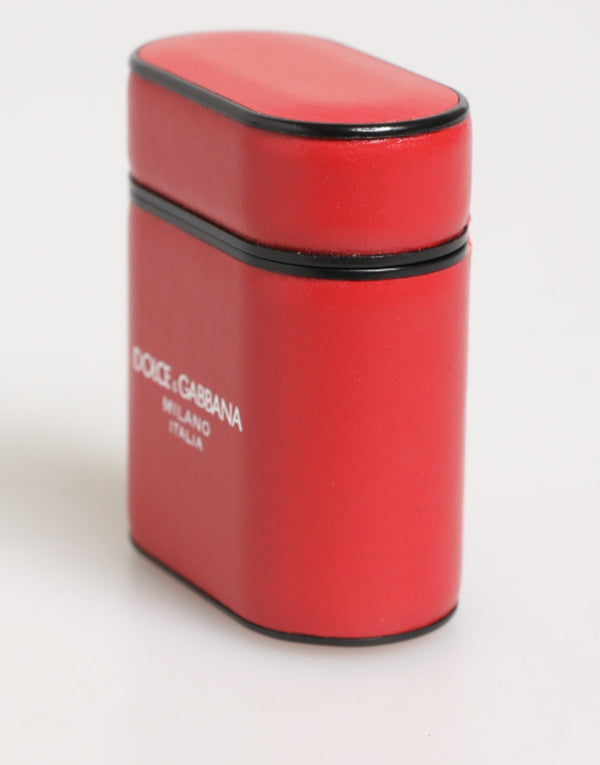 Red White Calfskin Leather Logo Flip Holder Airpods Case