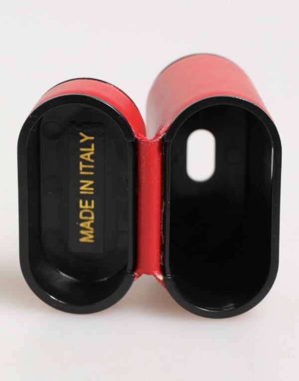 Red White Calfskin Leather Logo Flip Holder Airpods Case