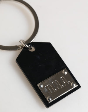 Black Sint Glass Plaque DG Logo Metal PlateKeychain Keyring