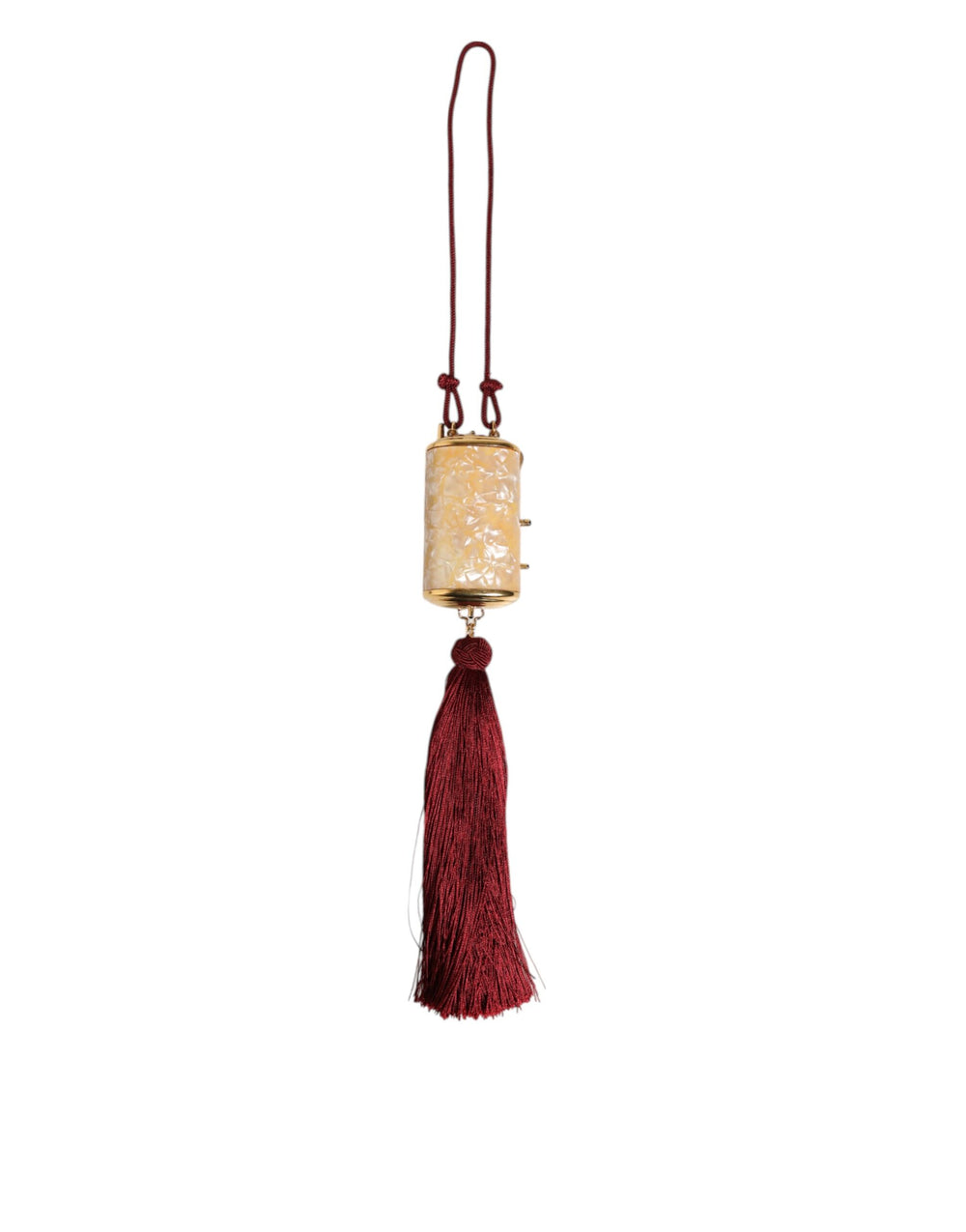 White Pearl Resin Gold Metal Red Tassel Pendant Bag