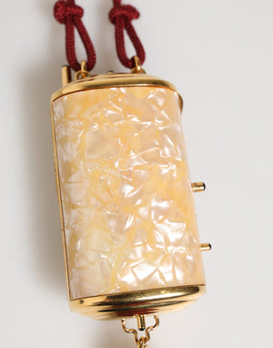White Pearl Resin Gold Metal Red Tassel Pendant Bag
