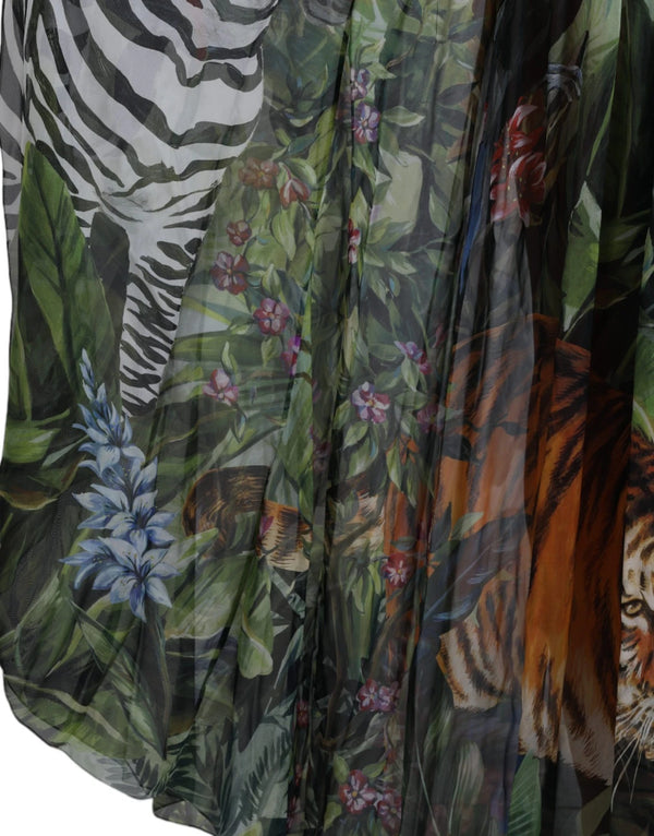 Multicolor Silk Jungle Print Women Maxi Dress