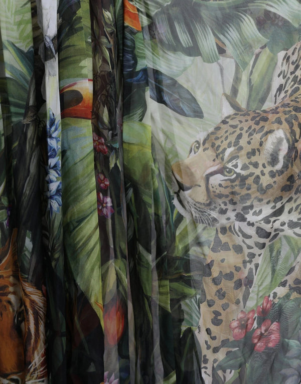 Multicolor Silk Jungle Print Women Maxi Dress