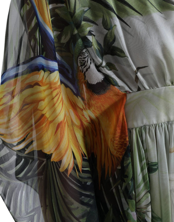 Multicolor Silk Jungle Print Women Maxi Dress