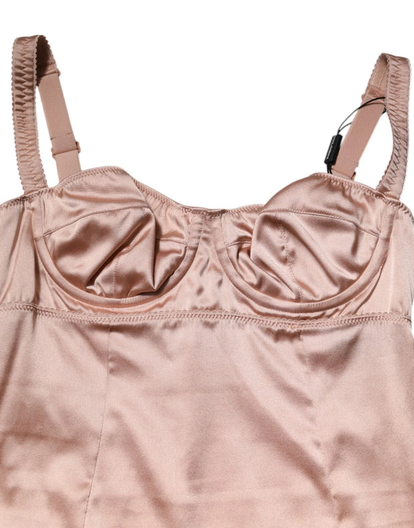 Blush Pink Silk Satin Bustier Midi Bodycon Dress