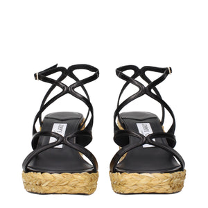 Black Leather Wedge Sandals
