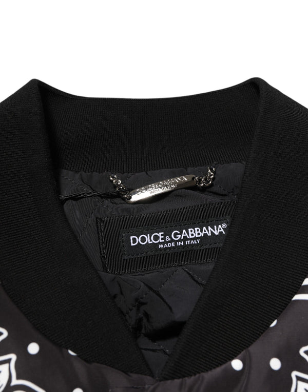 Black White Bandana Print Bomber Jacket