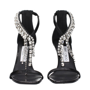 Black Leather Stiletto Heel Sandals