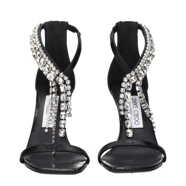 Black Leather Stiletto Heel Sandals