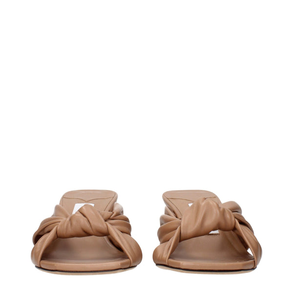 Beige Leather Flat Sandals