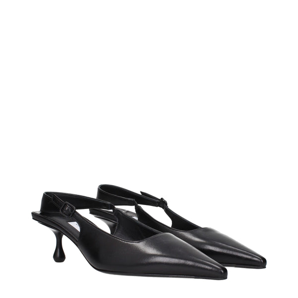 Black Leather Flat Sandals