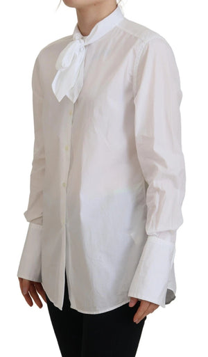 White Cotton Collared Long Sleeves Formal Top