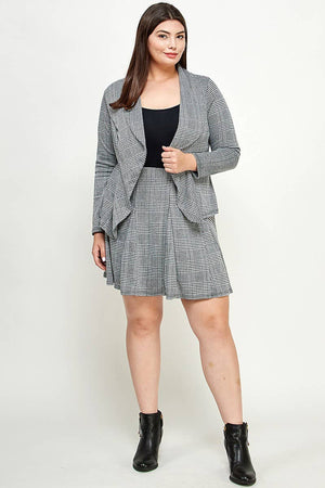Plaid Open-Front Draped Blazer