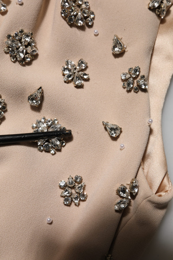 Nude Ecru Beaded Crystal Embellished Dress
