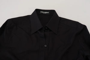 Black Cotton Collared Long Sleeves Shirt