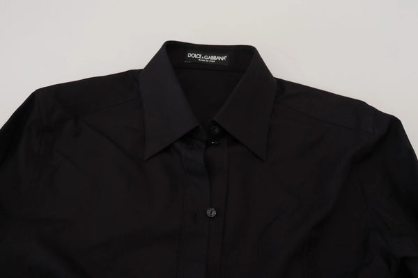 Black Cotton Collared Long Sleeves Shirt