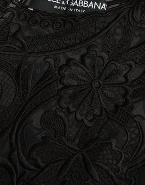 Black Silk Lace Trim Long Sleeves Blouse Top