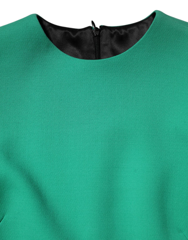 Green Viscose Acetate Mini Long Sleeve Dress