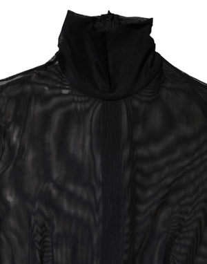 Black Sheer Mesh Long Sleeve Jumpsuit Bodysuit Dress