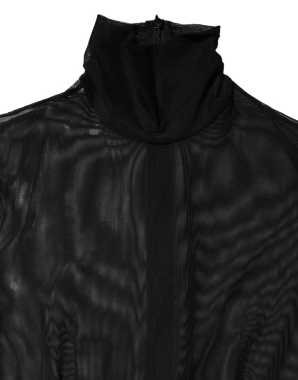 Black Sheer Mesh Long Sleeve Jumpsuit Bodysuit Dress