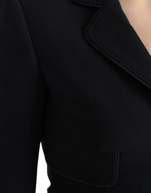 Black Wool Single Breasted Cropped Jacket