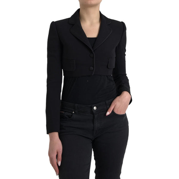 Black Wool Single Breasted Cropped Jacket