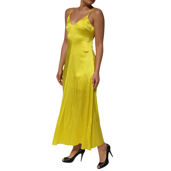 Yellow Silk Satin Slip Maxi Spaghetti Strap Maxi Dress