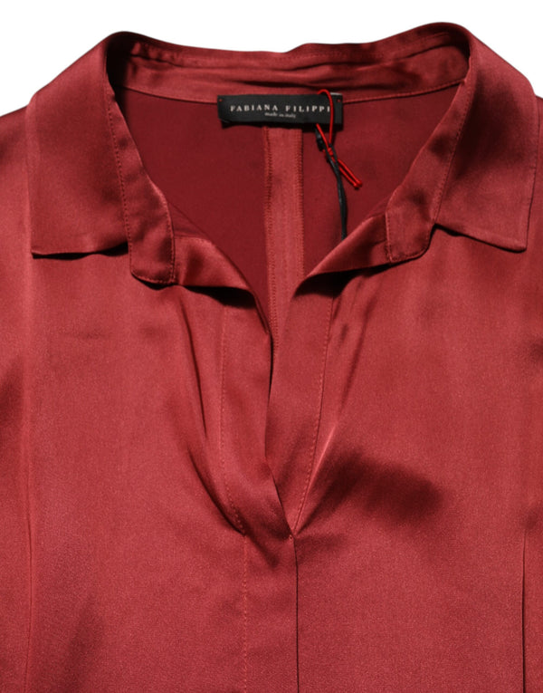 Burgundy Acetate Viscose Satin Long Dress