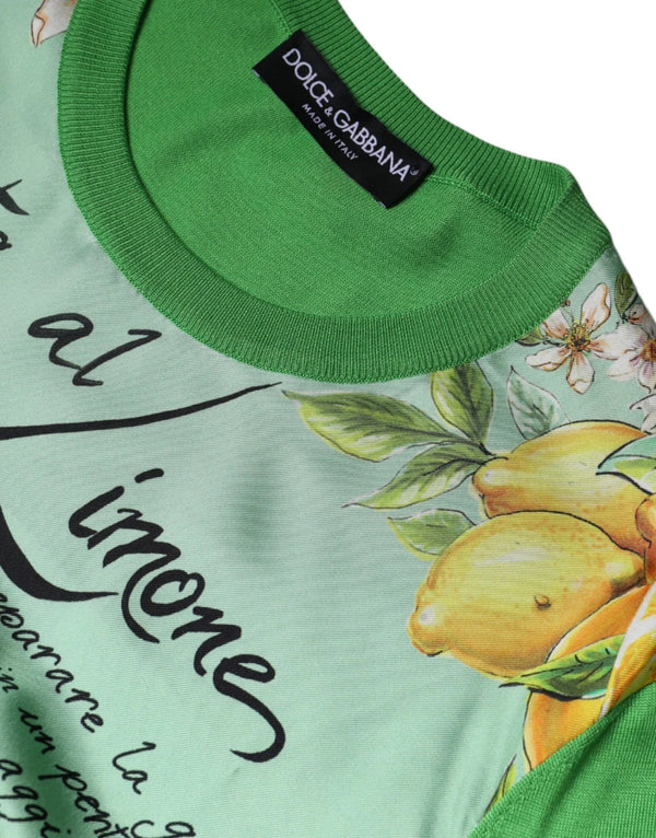 Green Lemon Print Pullover Silk Women Sweater