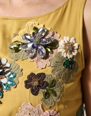 Yellow Silk Floral Embroidered Maxi Dress