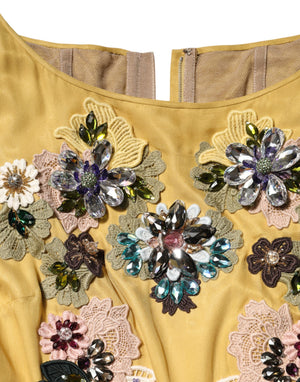 Yellow Silk Floral Embroidered Maxi Dress