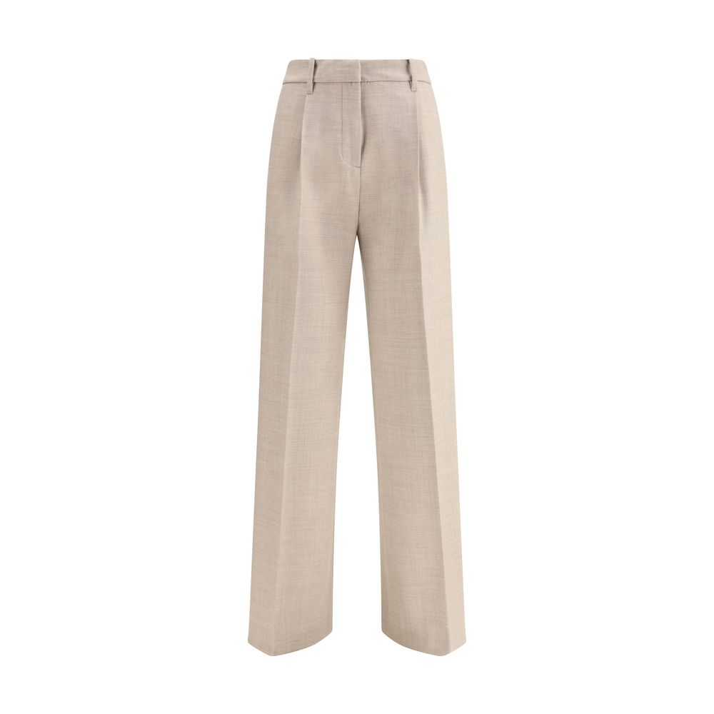 Beige Wool Casual Pants