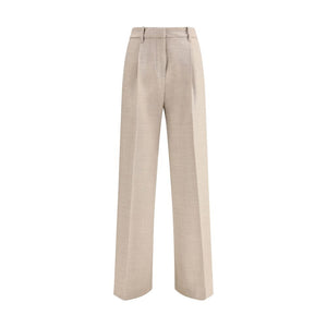 Beige Wool Casual Pants