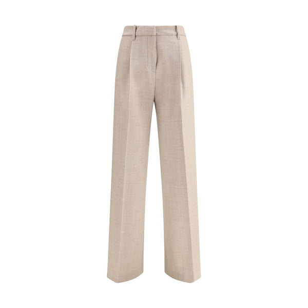 Beige Wool Casual Pants