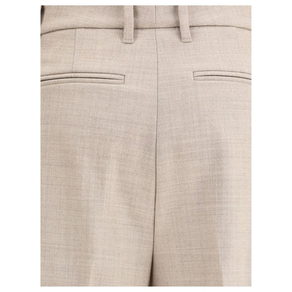 Beige Wool Casual Pants
